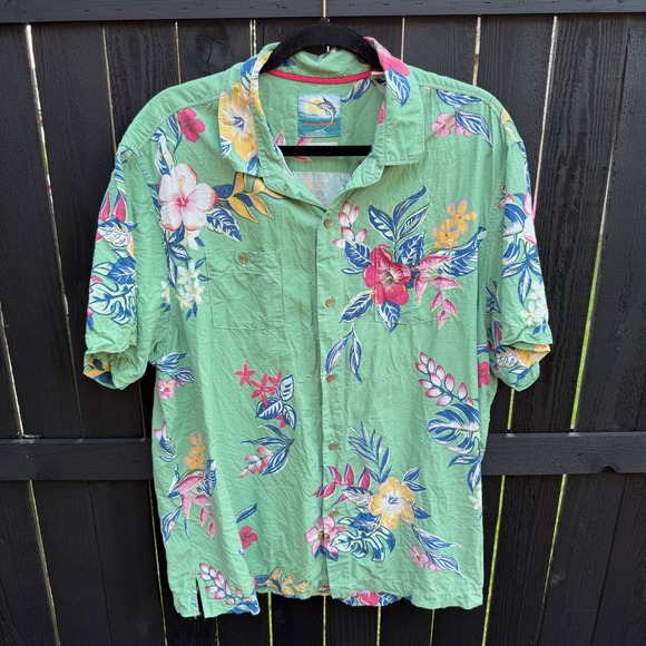 Tommy Bahama Other - Tommy Bahama Men XL Silk Cotton Floral Hibiscus Tropical Button Down Shirt Green